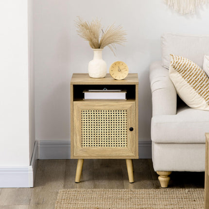 Set of 2 Rattan Bedside Tables with Cupboard and Shelf - Natural