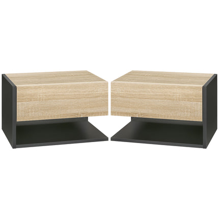 Floating Bedside Table Set of 2, Wall Mounted Bedside Cabinet with Drawer and Open Shelf, Modern Nightstand for Bedroom, 46 x 30 x 30 cm, Oak Tone