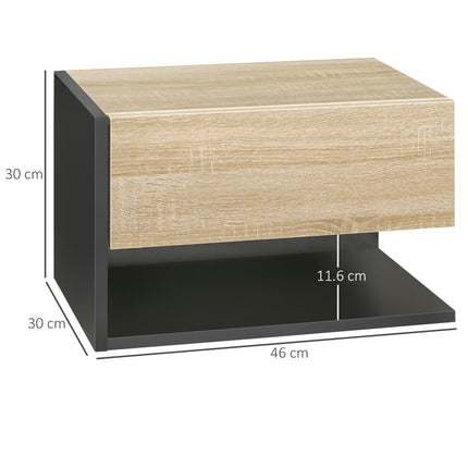 Floating Bedside Table Set of 2, Wall Mounted Bedside Cabinet with Drawer and Open Shelf, Modern Nightstand for Bedroom, 46 x 30 x 30 cm, Oak Tone