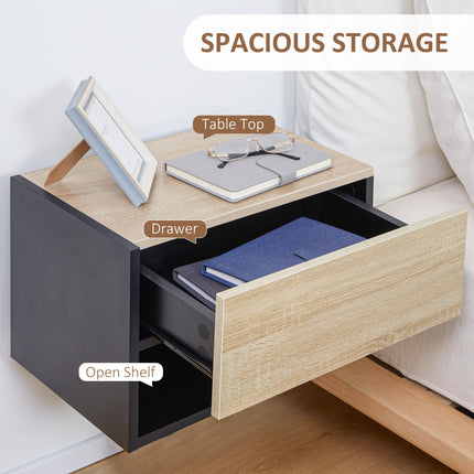 Floating Bedside Table Set of 2, Wall Mounted Bedside Cabinet with Drawer and Open Shelf, Modern Nightstand for Bedroom, 46 x 30 x 30 cm, Oak Tone