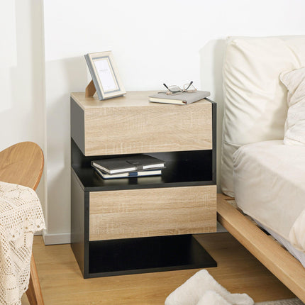 Floating Bedside Table Set of 2, Wall Mounted Bedside Cabinet with Drawer and Open Shelf, Modern Nightstand for Bedroom, 46 x 30 x 30 cm, Oak Tone