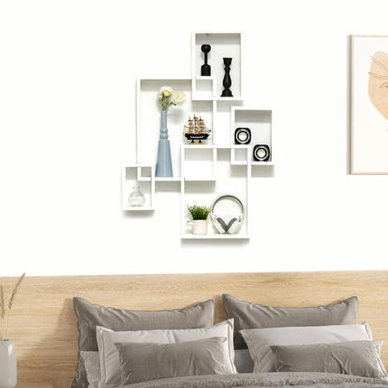 Interlocking Cube Floating Wall Shelves for Living Room Bedroom Hallways - White