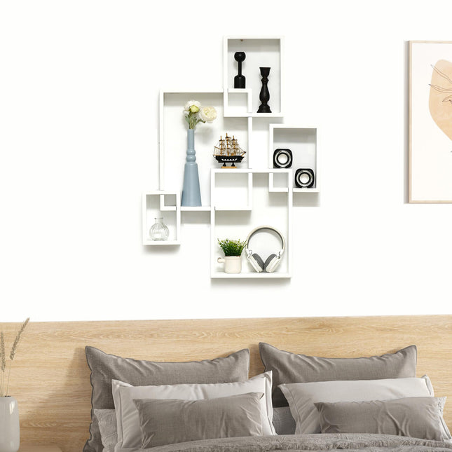 Interlocking Cube Floating Wall Shelves for Living Room Bedroom Hallways - White