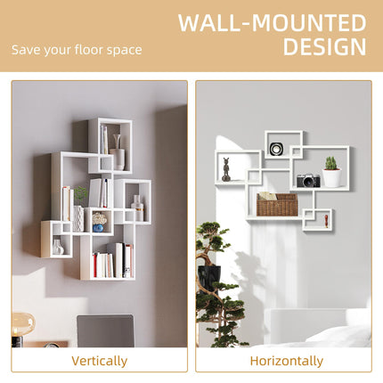 Interlocking Cube Floating Wall Shelves for Living Room Bedroom Hallways - White