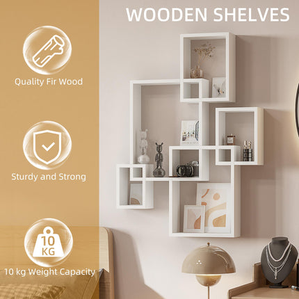 Interlocking Cube Floating Wall Shelves for Living Room Bedroom Hallways - White