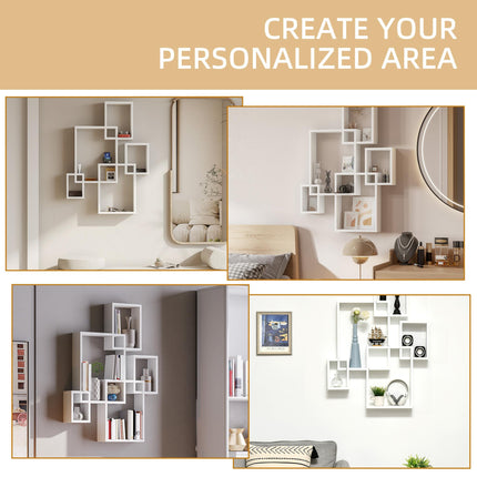 Interlocking Cube Floating Wall Shelves for Living Room Bedroom Hallways - White