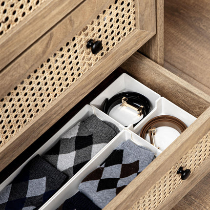 4-Drawer Storage Cabinet with Rattan Panels 80x35x95cm - Wood Effect