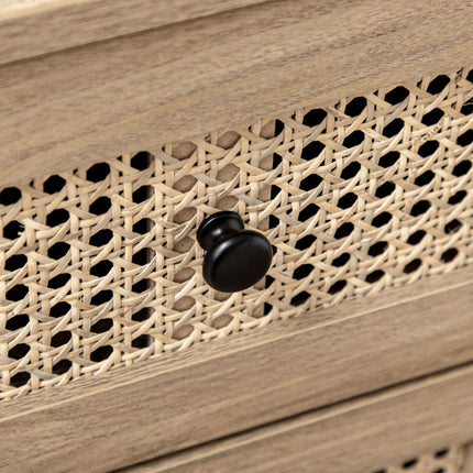 4-Drawer Storage Cabinet with Rattan Panels 80x35x95cm - Wood Effect