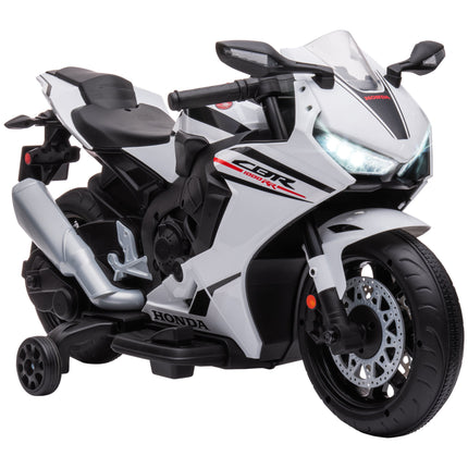 Electric Ride On Kids Motorcycle with Headlights, Music & Training Wheels 6V Battery Powered for Ages 3-5 - White