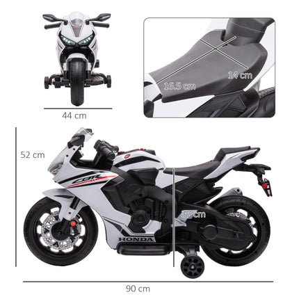 Electric Ride On Kids Motorcycle with Headlights, Music & Training Wheels 6V Battery Powered for Ages 3-5 - White