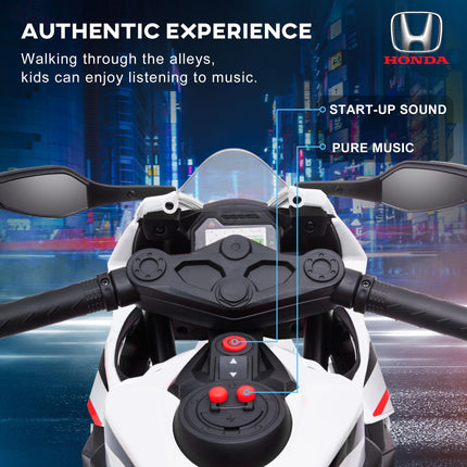 Electric Ride On Kids Motorcycle with Headlights, Music & Training Wheels 6V Battery Powered for Ages 3-5 - White