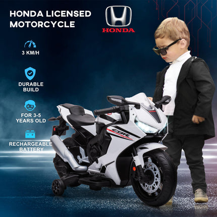 Electric Ride On Kids Motorcycle with Headlights, Music & Training Wheels 6V Battery Powered for Ages 3-5 - White