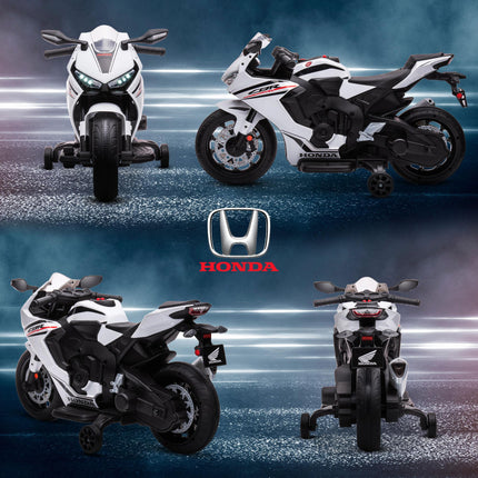 Electric Ride On Kids Motorcycle with Headlights, Music & Training Wheels 6V Battery Powered for Ages 3-5 - White