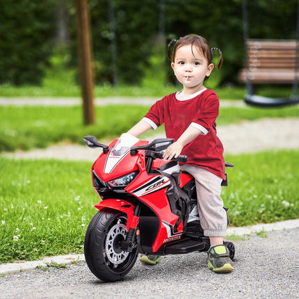 Electric Ride-On Kids Motorcycle with Headlights, Music & Training Wheels 6V Battery Powered - Red
