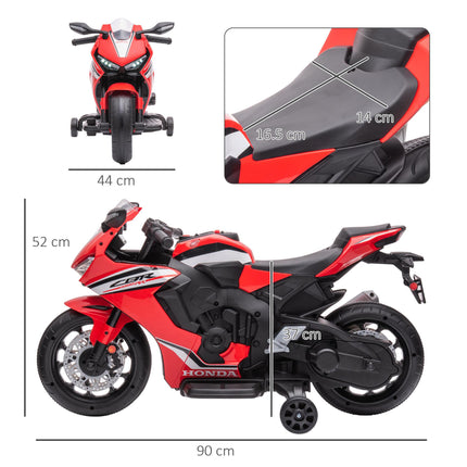 Electric Ride-On Kids Motorcycle with Headlights, Music & Training Wheels 6V Battery Powered - Red