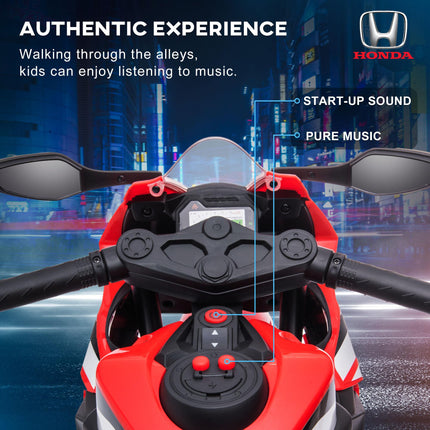 Electric Ride-On Kids Motorcycle with Headlights, Music & Training Wheels 6V Battery Powered - Red