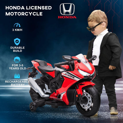 Electric Ride-On Kids Motorcycle with Headlights, Music & Training Wheels 6V Battery Powered - Red