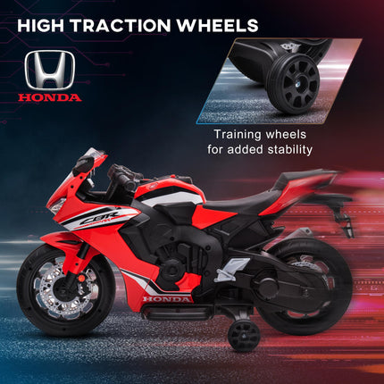 Electric Ride-On Kids Motorcycle with Headlights, Music & Training Wheels 6V Battery Powered - Red