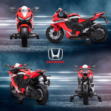Electric Ride-On Kids Motorcycle with Headlights, Music & Training Wheels 6V Battery Powered - Red