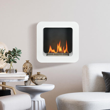 Wall Mounted Bioethanol Fireplace with 1L Tank and 2.5 Hour Burn Time - White