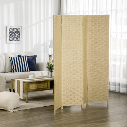 4-Panel Wave Fibre Freestanding Folding Room Divider Privacy Screen 170 cm - Brown
