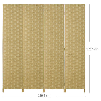 4-Panel Wave Fibre Freestanding Folding Room Divider Privacy Screen 170 cm - Brown