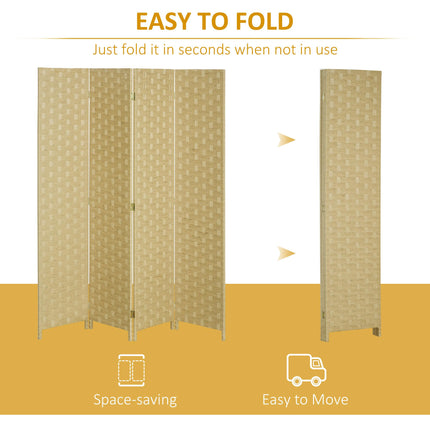 4-Panel Wave Fibre Freestanding Folding Room Divider Privacy Screen 170 cm - Brown