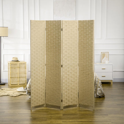 4-Panel Wave Fibre Freestanding Folding Room Divider Privacy Screen 170 cm - Brown