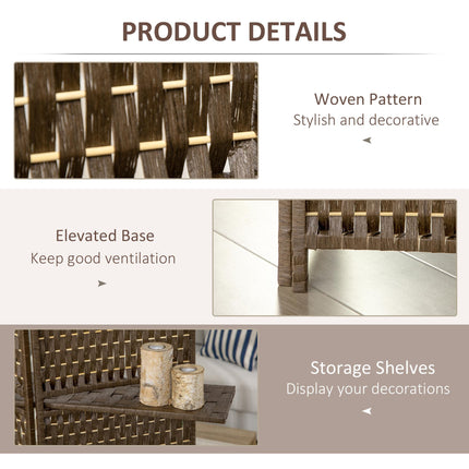 4-Panel Folding Room Divider with Shelves and Privacy Screen - Brown