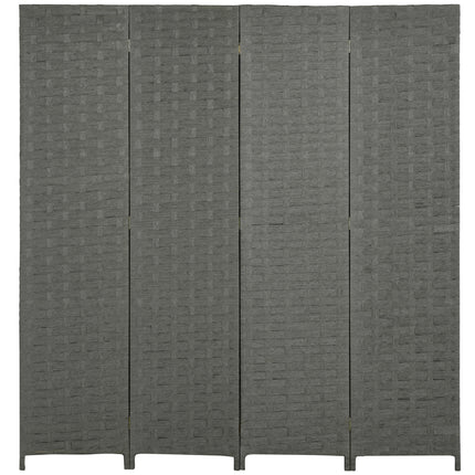 4-Panel Freestanding Folding Room Divider with Woven Wicker Effect, 170 cm - Grey