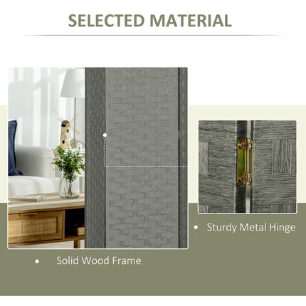 4-Panel Freestanding Folding Room Divider with Woven Wicker Effect, 170 cm - Grey