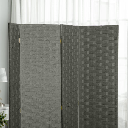 4-Panel Freestanding Folding Room Divider with Woven Wicker Effect, 170 cm - Grey