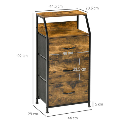 Industrial Storage Cabinet with 3 Fabric Drawers and Display Shelves - Rustic Brown