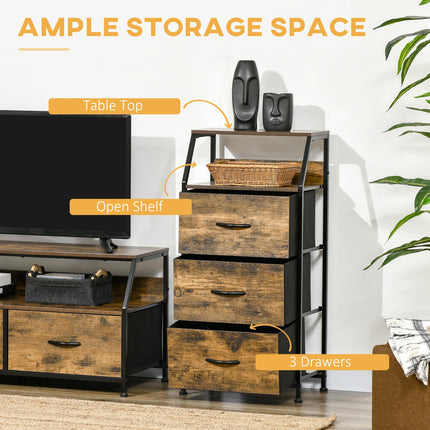 Industrial Storage Cabinet with 3 Fabric Drawers and Display Shelves - Rustic Brown