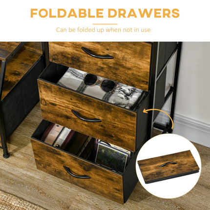 Industrial Storage Cabinet with 3 Fabric Drawers and Display Shelves - Rustic Brown