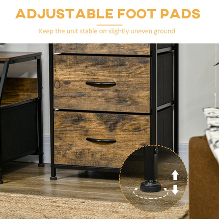 Industrial Storage Cabinet with 3 Fabric Drawers and Display Shelves - Rustic Brown