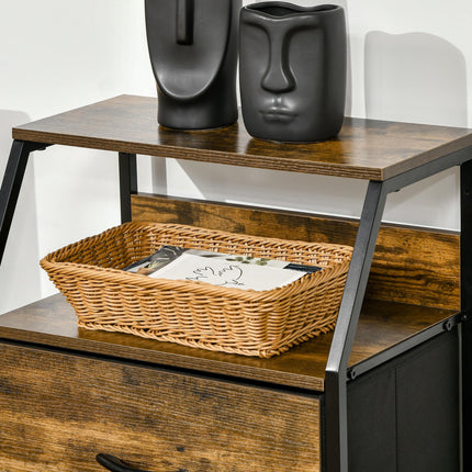 Industrial Storage Cabinet with 3 Fabric Drawers and Display Shelves - Rustic Brown