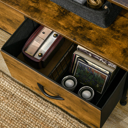 Industrial Storage Cabinet with 3 Fabric Drawers and Display Shelves - Rustic Brown