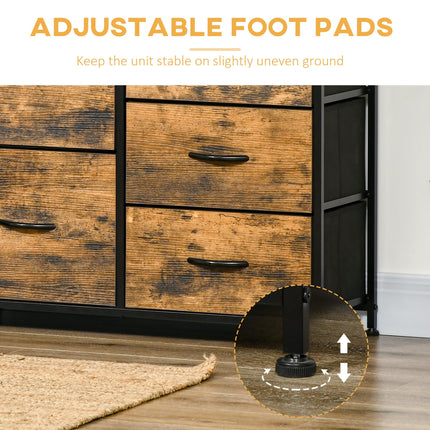 Industrial 5-Drawer Fabric Chest with Open Shelf for Bedroom & Living Room - Rustic Brown