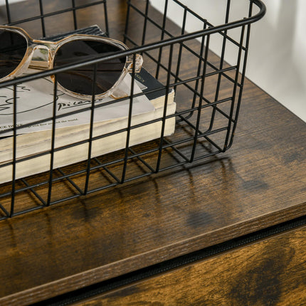 Industrial Tall Bookcase with 2 Open Shelves & 3 Foldable Fabric Drawers - Rustic Brown