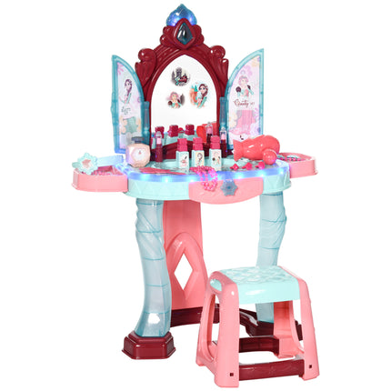 31 Piece Kids Dressing Table Set with Magic Light-Up Mirror - Blue and Pink
