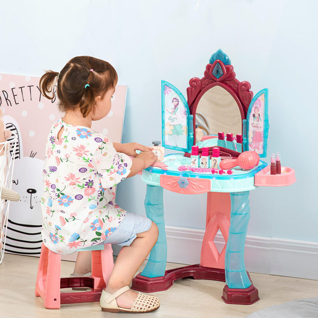 31 Piece Kids Dressing Table Set with Magic Light-Up Mirror - Blue and Pink