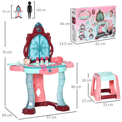 31 Piece Kids Dressing Table Set with Magic Light-Up Mirror - Blue and Pink