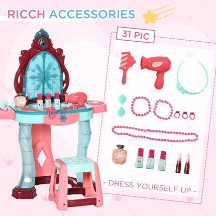 31 Piece Kids Dressing Table Set with Magic Light-Up Mirror - Blue and Pink