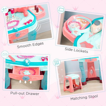 31 Piece Kids Dressing Table Set with Magic Light-Up Mirror - Blue and Pink