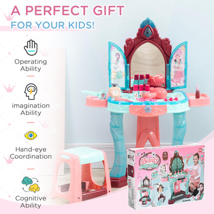 31 Piece Kids Dressing Table Set with Magic Light-Up Mirror - Blue and Pink
