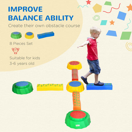 8 Piece Kids Balance Beam Set with Non-Slip Surface - Multicolour