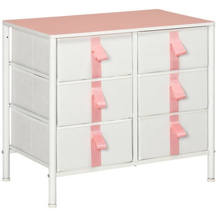 Chest of Drawers with 6 Fabric Drawers, Metal Frame & Wooden Top - Pink