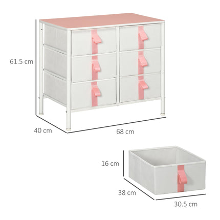 Chest of Drawers with 6 Fabric Drawers, Metal Frame & Wooden Top - Pink