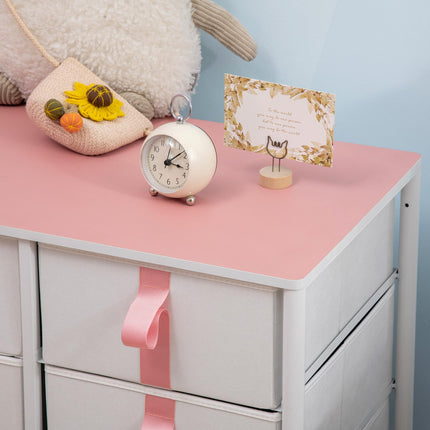 Chest of Drawers with 6 Fabric Drawers, Metal Frame & Wooden Top - Pink